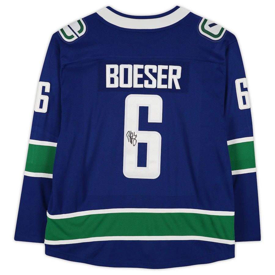 V.Canucks #6 Brock Boeser Fanatics Authentic Autographed Breakaway Jersey Blue Stitched American Hockey Jerseys - Main View