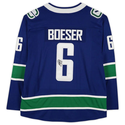 V.Canucks #6 Brock Boeser Fanatics Authentic Autographed Breakaway Jersey Blue Stitched American Hockey Jerseys - Main View