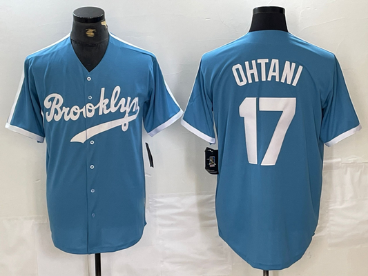 Brooklyn Dodgers #17 Shohei Ohtani Light Blue Cooperstown Collection Cool Base Baseball Jerseys - Main View