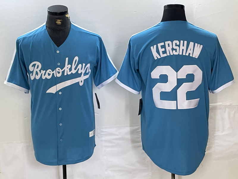 Brooklyn Dodgers #22 Clayton Kershaw Light Blue Cooperstown Collection Cool Baseball Jerseys - Main View