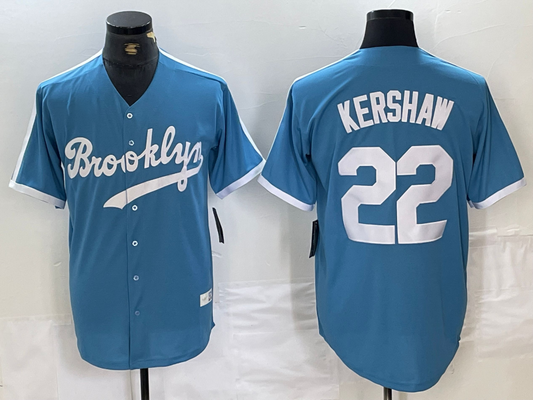 Brooklyn Dodgers #22 Clayton Kershaw Light Blue Cooperstown Collection Cool Baseball Jerseys - Main View