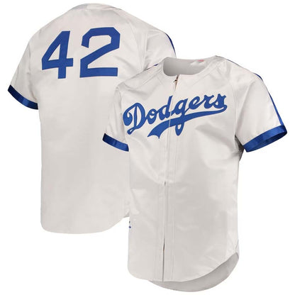 Brooklyn Dodgers #42 Jackie Robinson Mitchell & Ness Cooperstown Collection Authentic Jersey - Gray Stitched Baseball Jersey - Main View