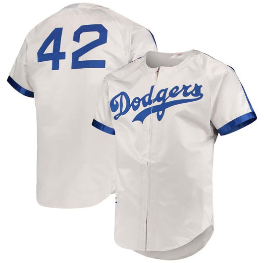 Brooklyn Dodgers #42 Jackie Robinson Mitchell & Ness Cooperstown Collection Authentic Jersey - Gray Stitched Baseball Jersey - Main View