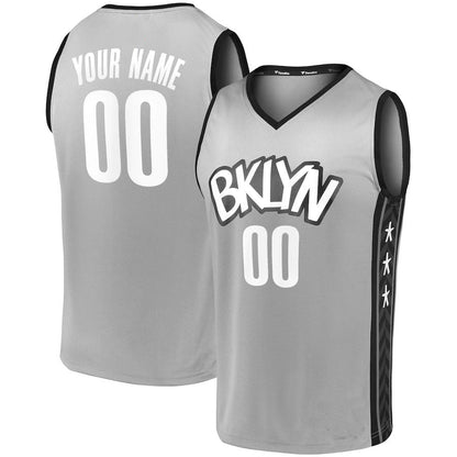 Custom B.Nets Fanatics Branded Fast Break Replica Jersey Gray Statement Edition American Stitched Basketball Jersey - Main View