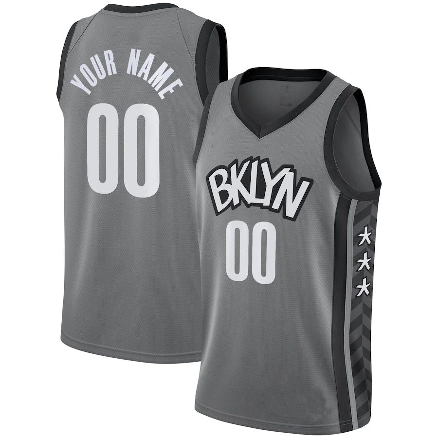 Custom B.Nets Jordan Brand Swingman Jersey Statement Edition Gray American Stitched Basketball Jersey - Main View