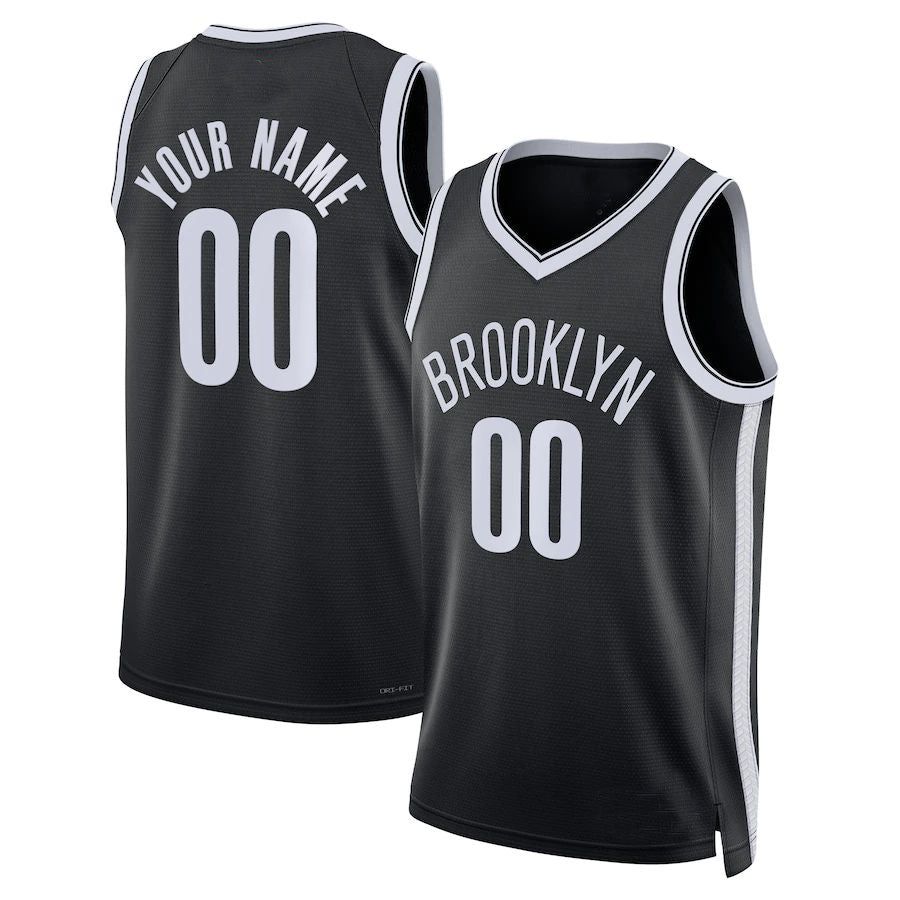 Custom B.Nets Unisex 2022-23 Swingman Jersey Black Icon Edition American Stitched Basketball Jersey - Main View