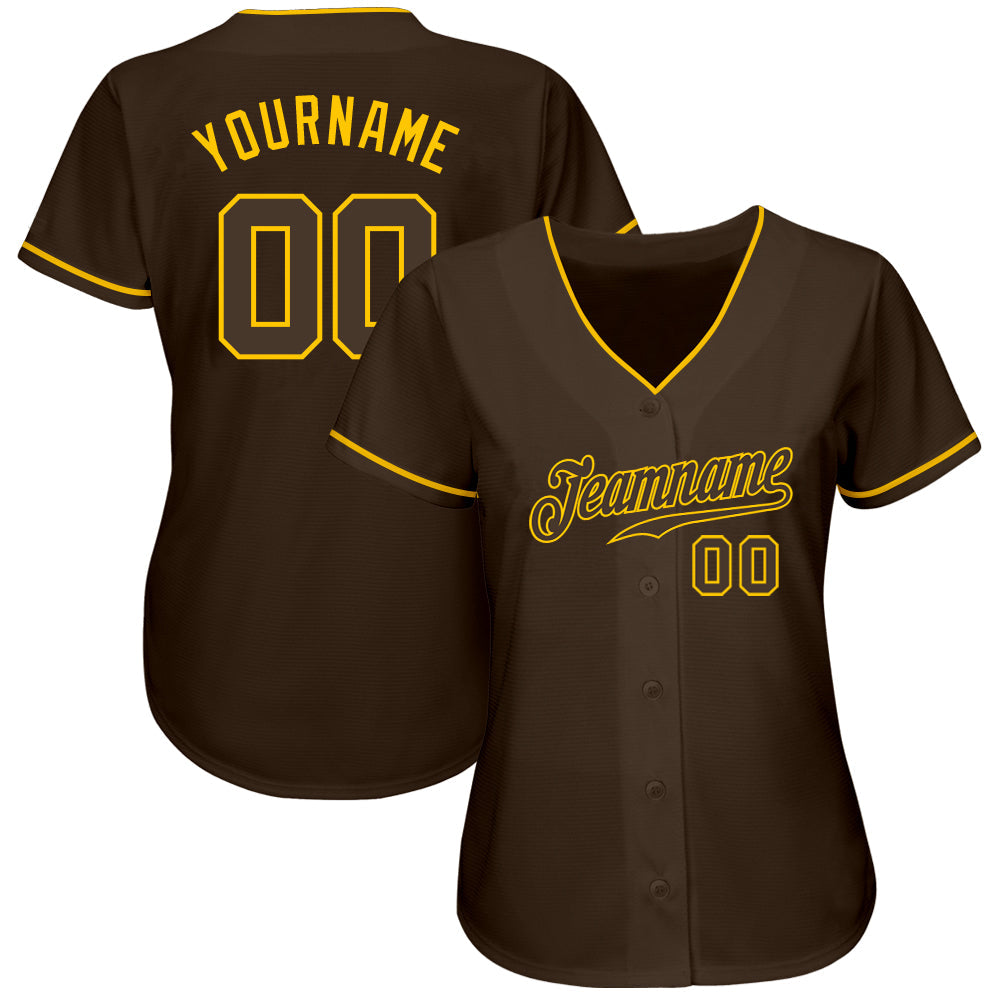Custom Brown Brown-Gold Authentic Baseball Jersey view 2