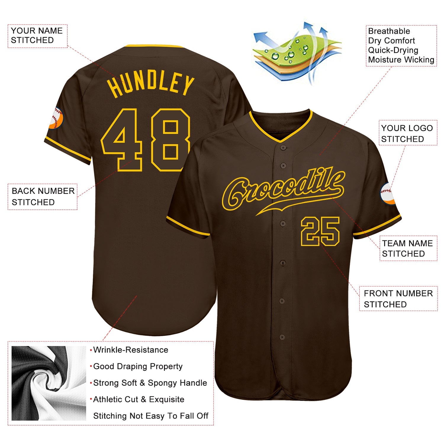 Custom Brown Brown-Gold Authentic Baseball Jersey view 3