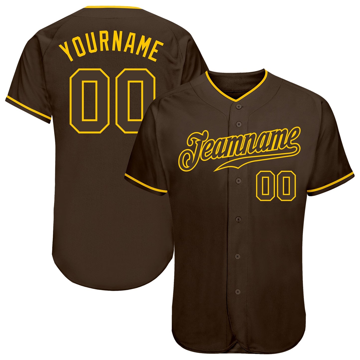 Custom Brown Brown-Gold Authentic Baseball Jersey - Main View