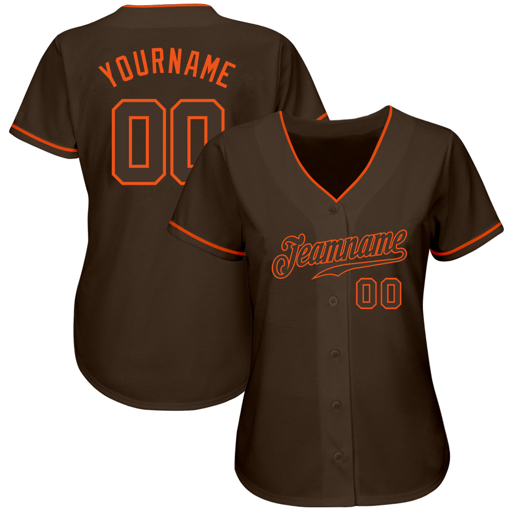 Custom Brown Brown-Orange Authentic Baseball Jersey view 2