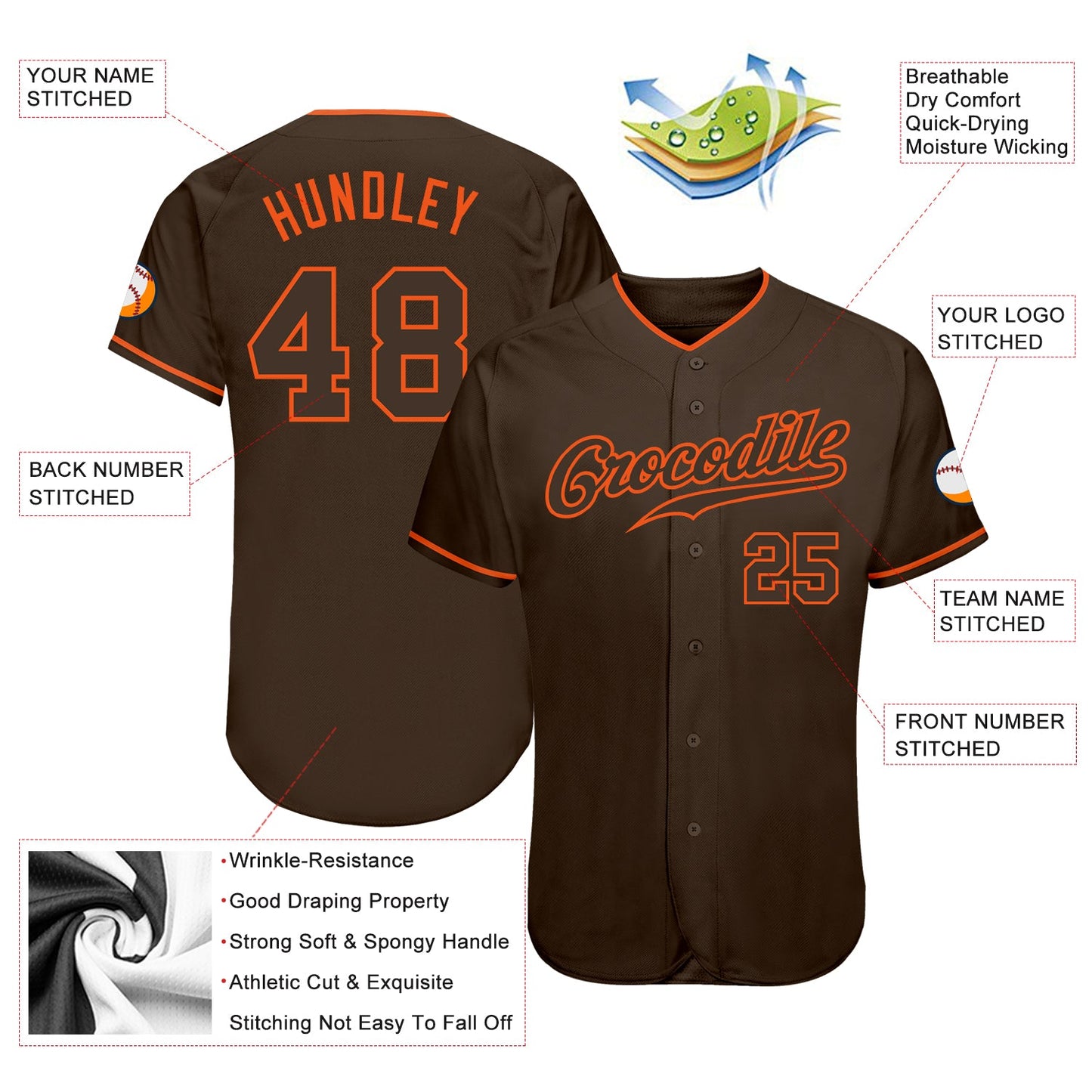 Custom Brown Brown-Orange Authentic Baseball Jersey view 3
