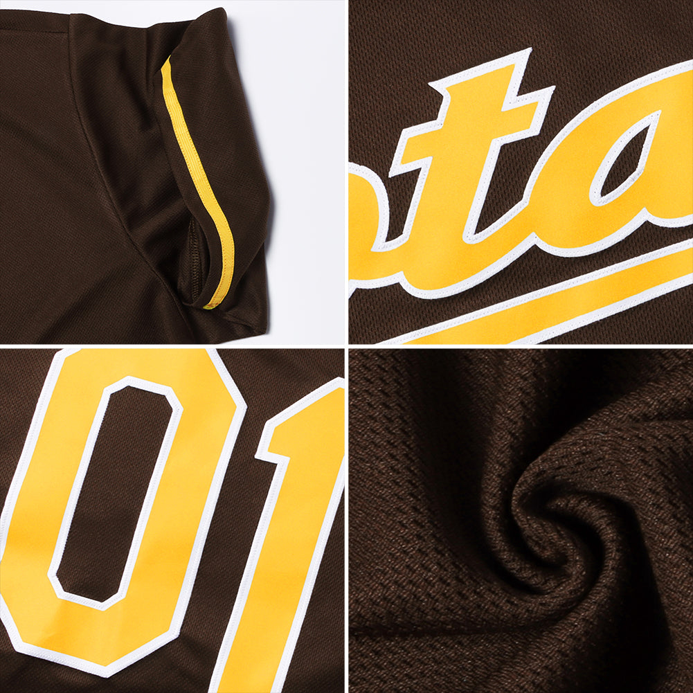 Custom Brown Brown-Orange Authentic Baseball Jersey view 6