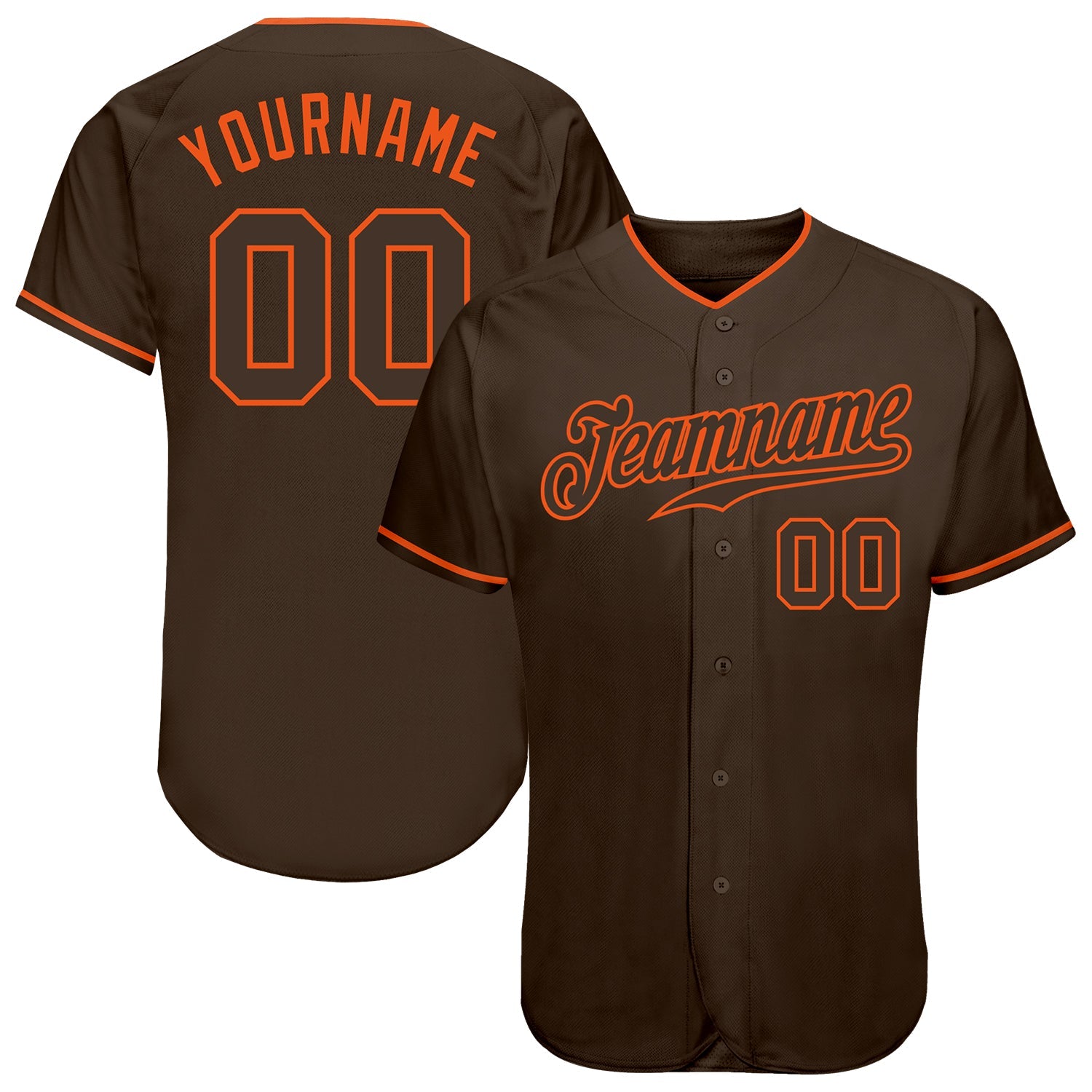 Custom Brown Brown-Orange Authentic Baseball Jersey - Main View