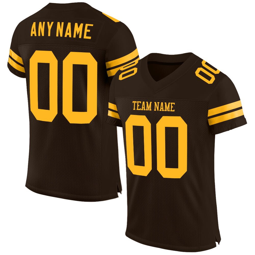 Custom Brown Gold Mesh Authentic Football Jersey - Main View
