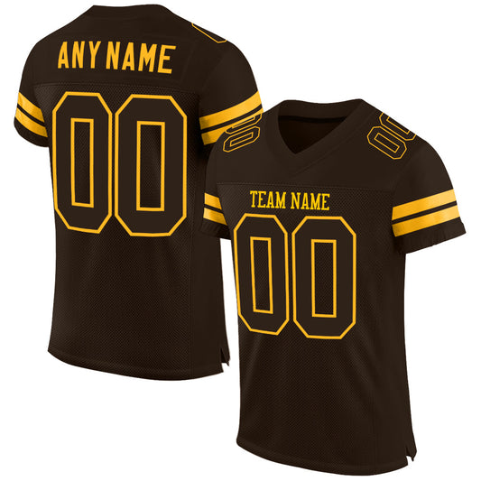 Custom Brown Brown-Gold Mesh Authentic Football Jersey - Main View