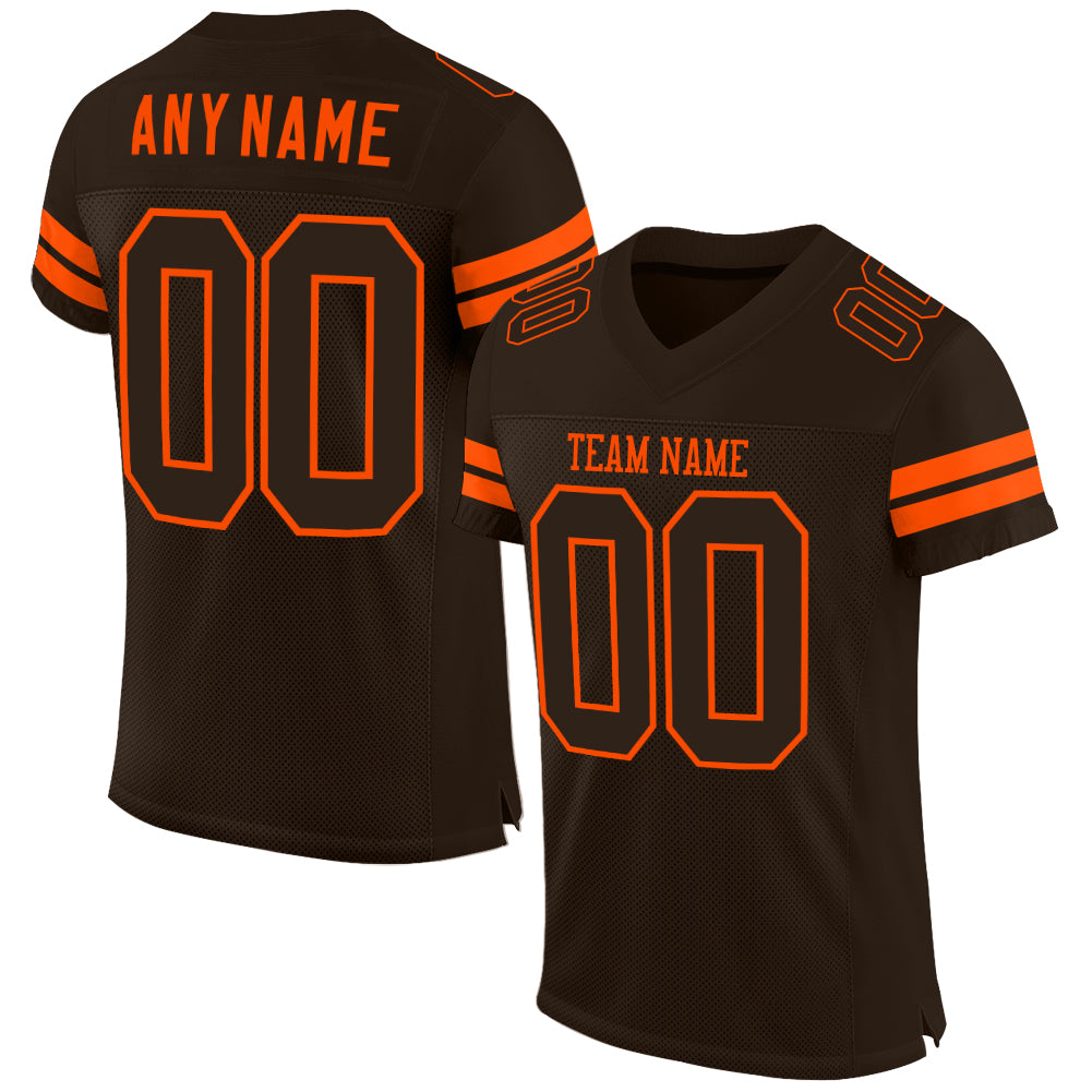 Custom Brown Brown-Orange Mesh Authentic Football Jersey - Main View