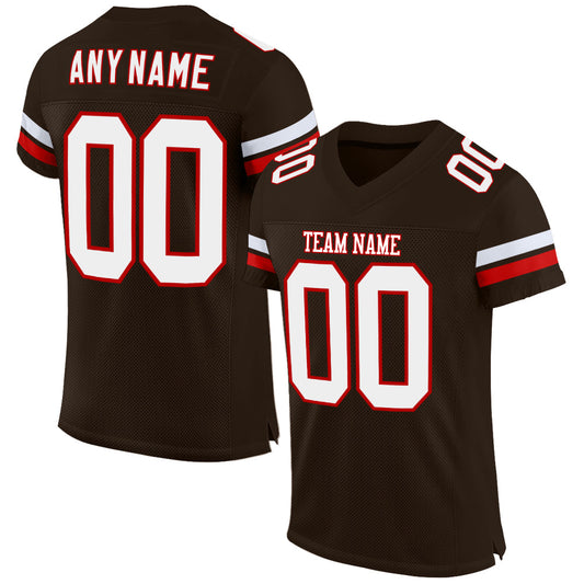 Custom Brown White-Red Mesh Authentic Football Jersey - Main View