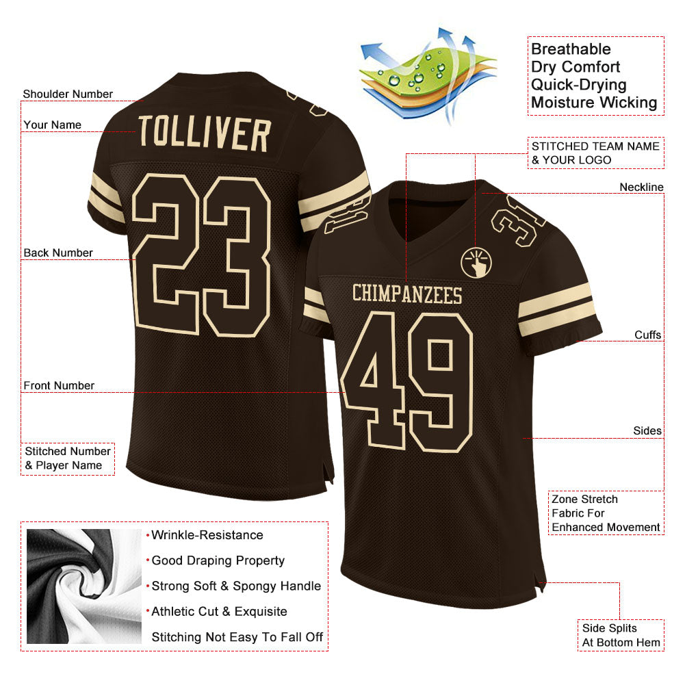 Custom Brown Brown-Cream Mesh Authentic Football Jersey view 2