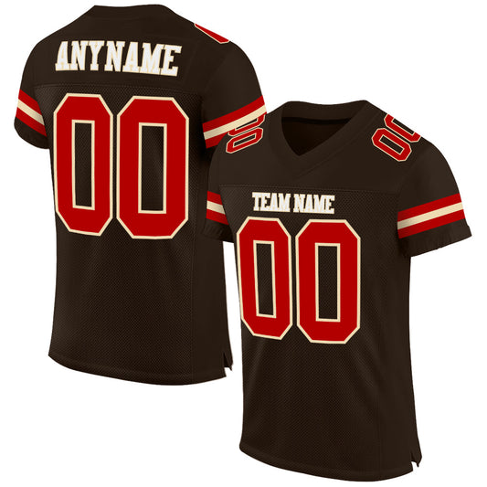 Custom Brown Red-Cream Mesh Authentic Football Jersey - Main View