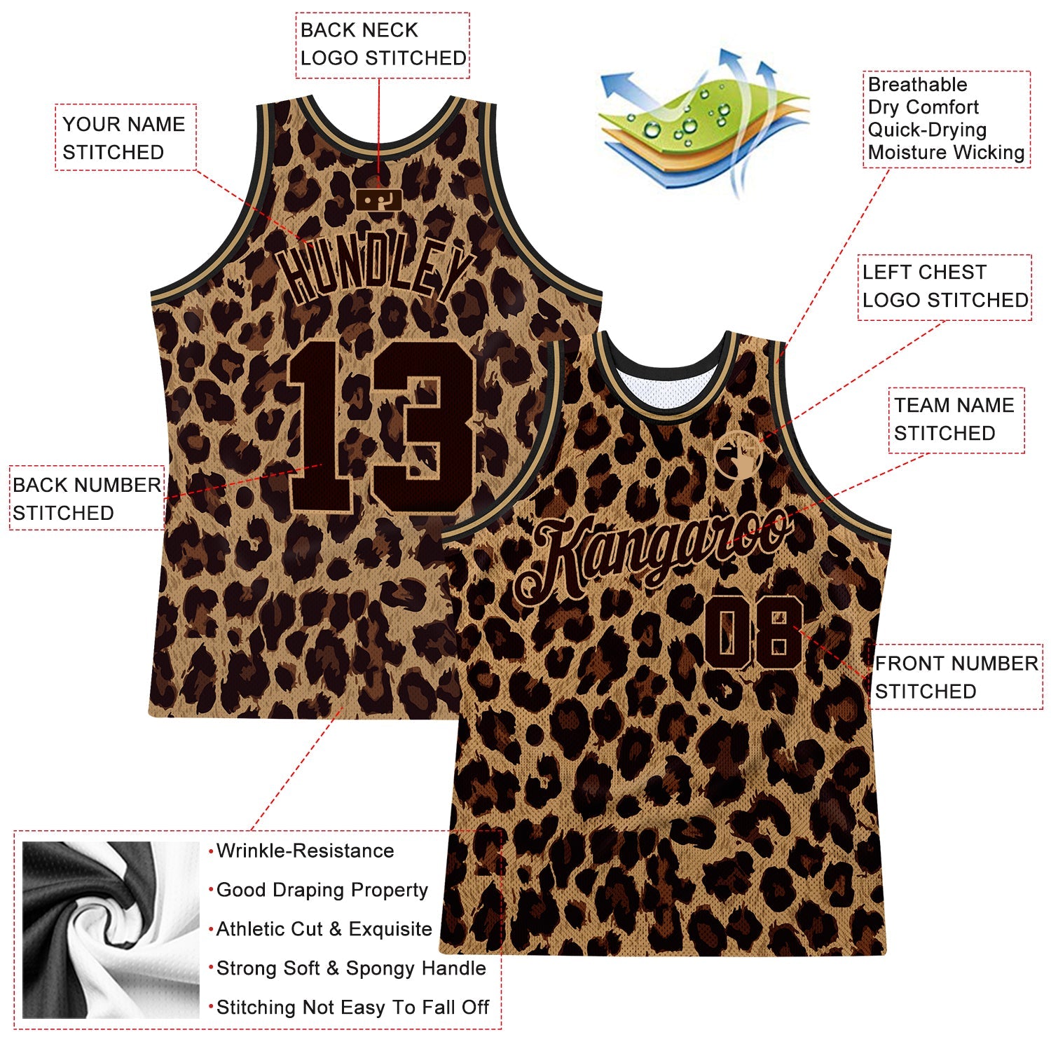 Custom Brown Brown-Old Gold 3D Pattern Design Leopard Authentic Basketball Jersey view 2