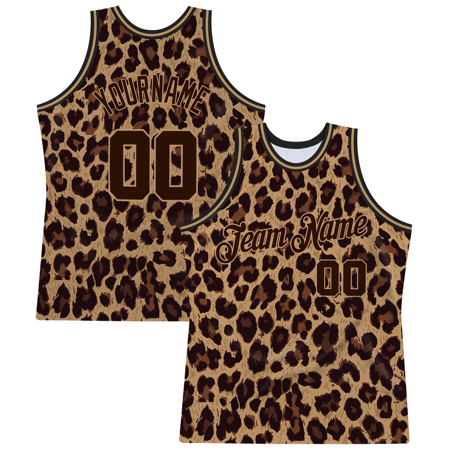 Custom Brown Brown-Old Gold 3D Pattern Design Leopard Authentic Basketball Jersey - Main View