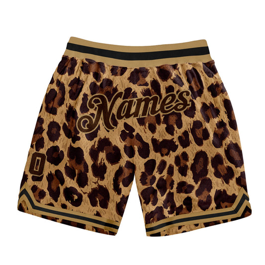 Custom Brown Brown-Old Gold 3D Pattern Design Leopard Authentic Basketball Shorts - Main View