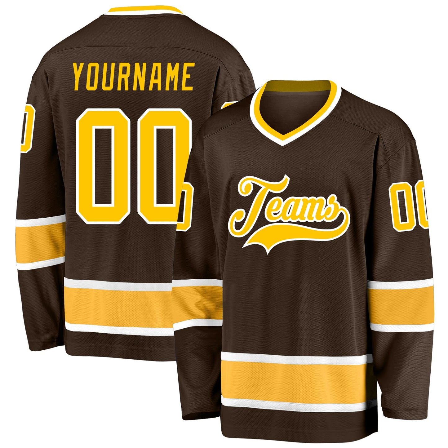 Custom Brown Gold-White Hockey Jersey - Main View