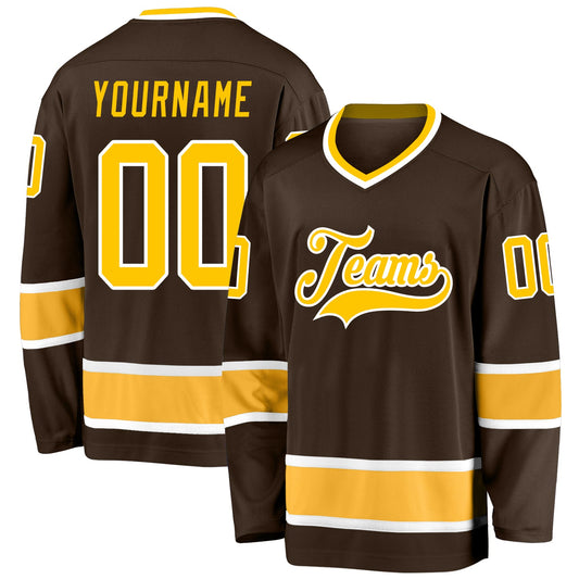 Custom Brown Gold-White Hockey Jersey - Main View