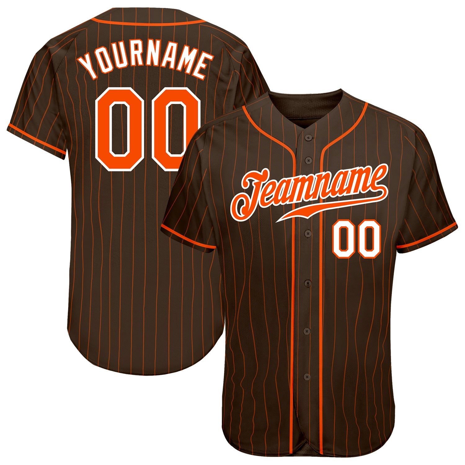 Custom Brown Orange Pinstripe Orange-White Authentic Baseball Jersey - Main View