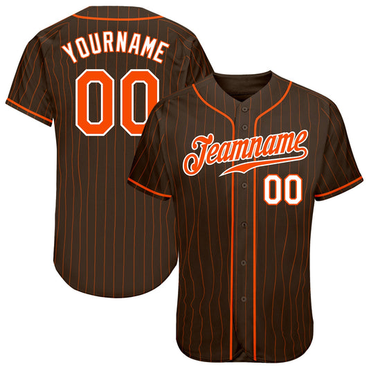 Custom Brown Orange Pinstripe Orange-White Authentic Baseball Jersey - Main View