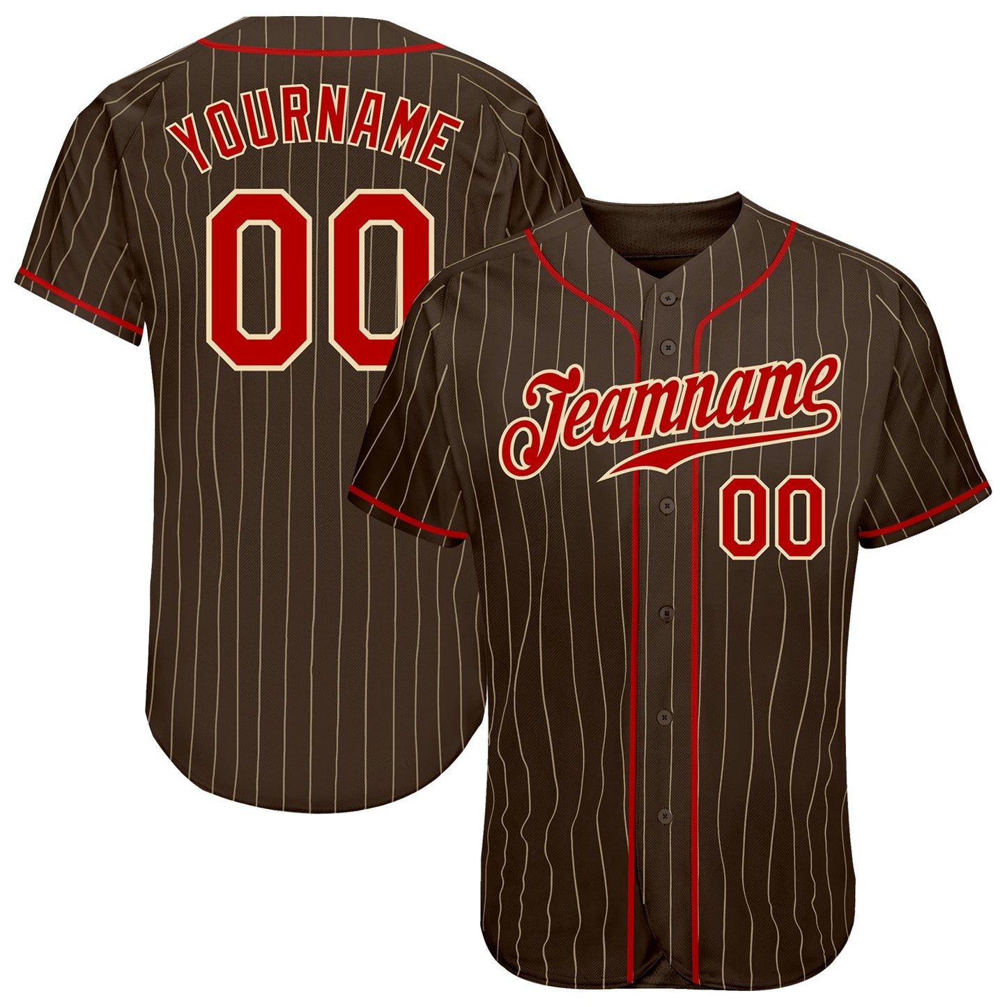 Custom Brown Cream Pinstripe Red-Cream Authentic Baseball Jersey - Main View