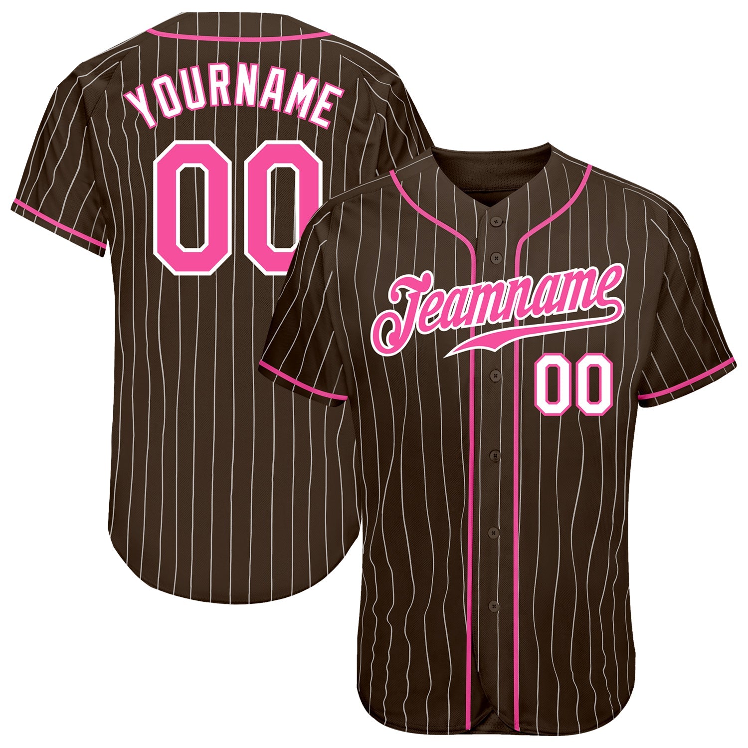 Custom Brown White Pinstripe Pink-White Authentic Baseball Jersey - Main View