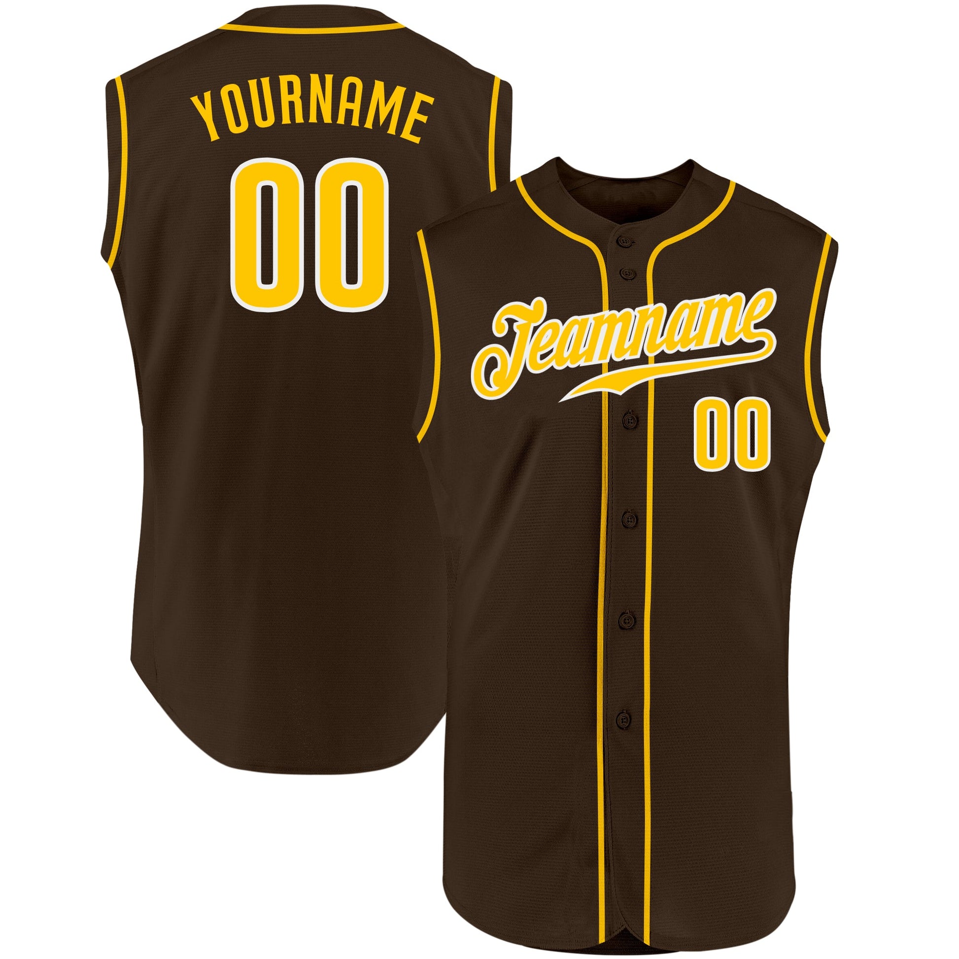 Custom Brown Gold-White Authentic Sleeveless Baseball Jersey - Main View