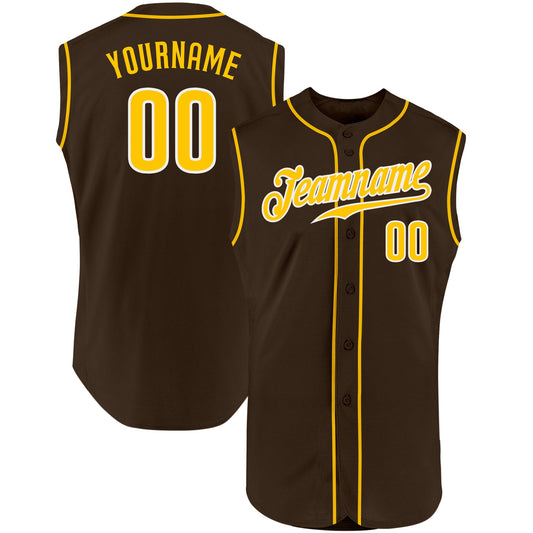 Custom Brown Gold-White Authentic Sleeveless Baseball Jersey - Main View