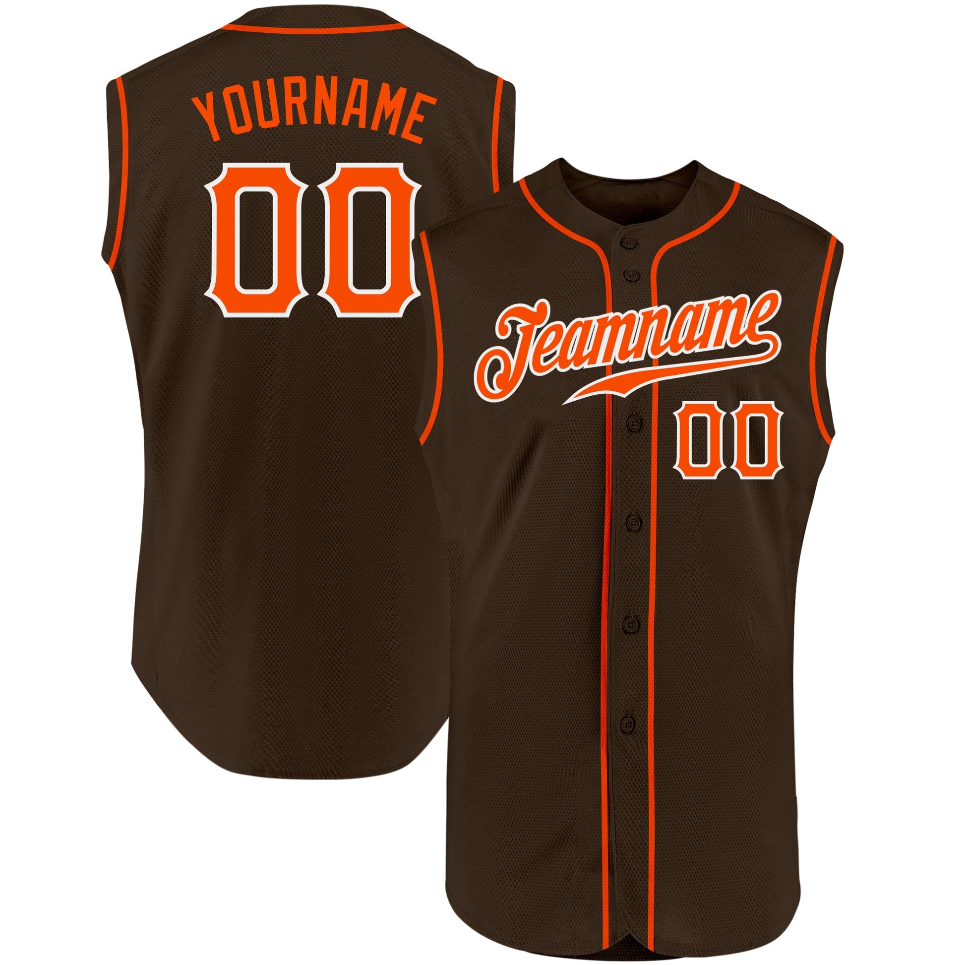 Custom Brown Orange-White Authentic Sleeveless Baseball Jersey - Main View
