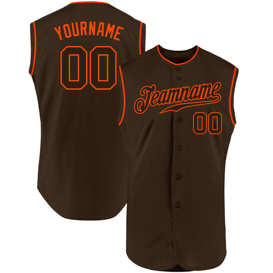 Custom Brown Brown-Orange Authentic Sleeveless Baseball Jersey - Main View