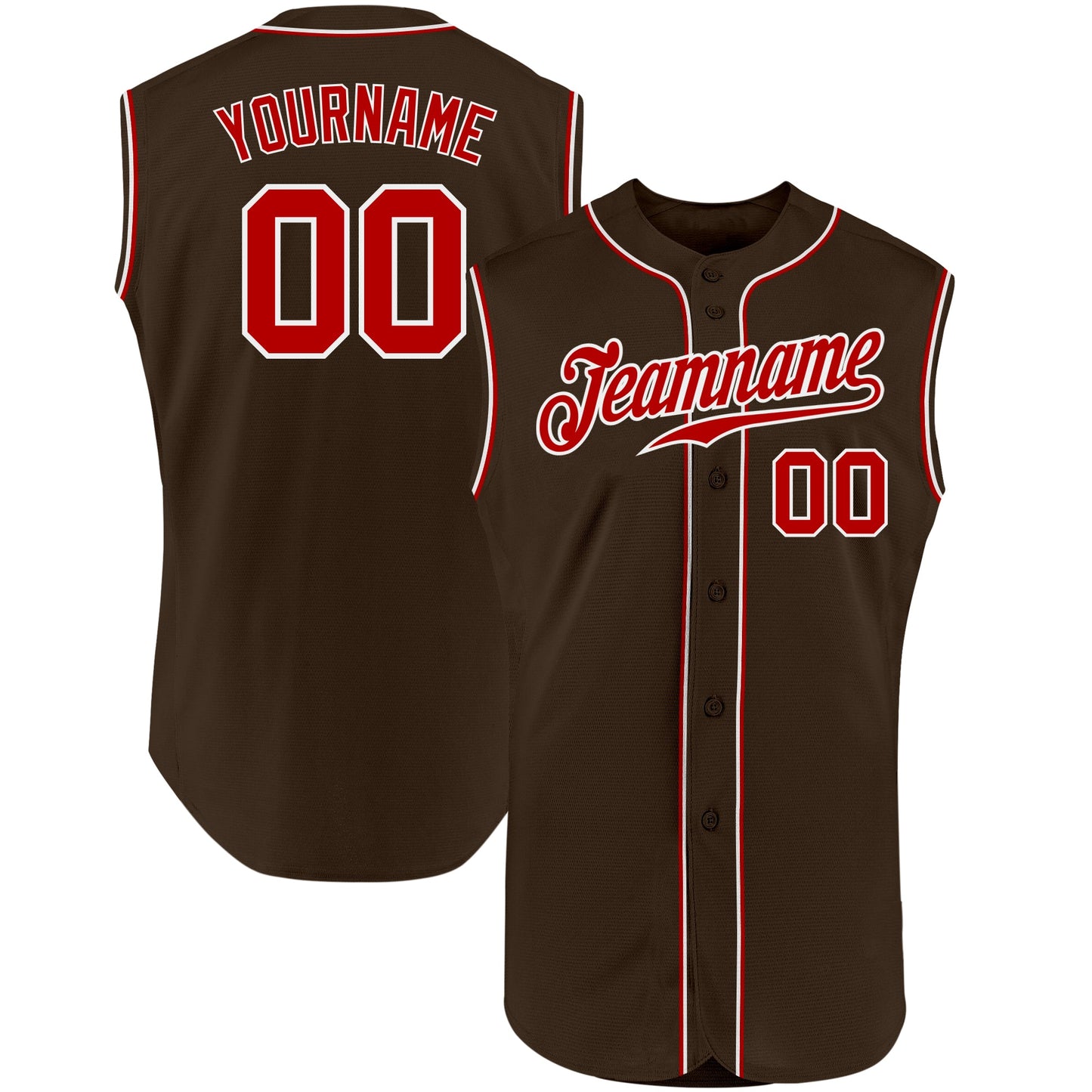 Custom Brown Red-White Authentic Sleeveless Baseball Jersey - Main View