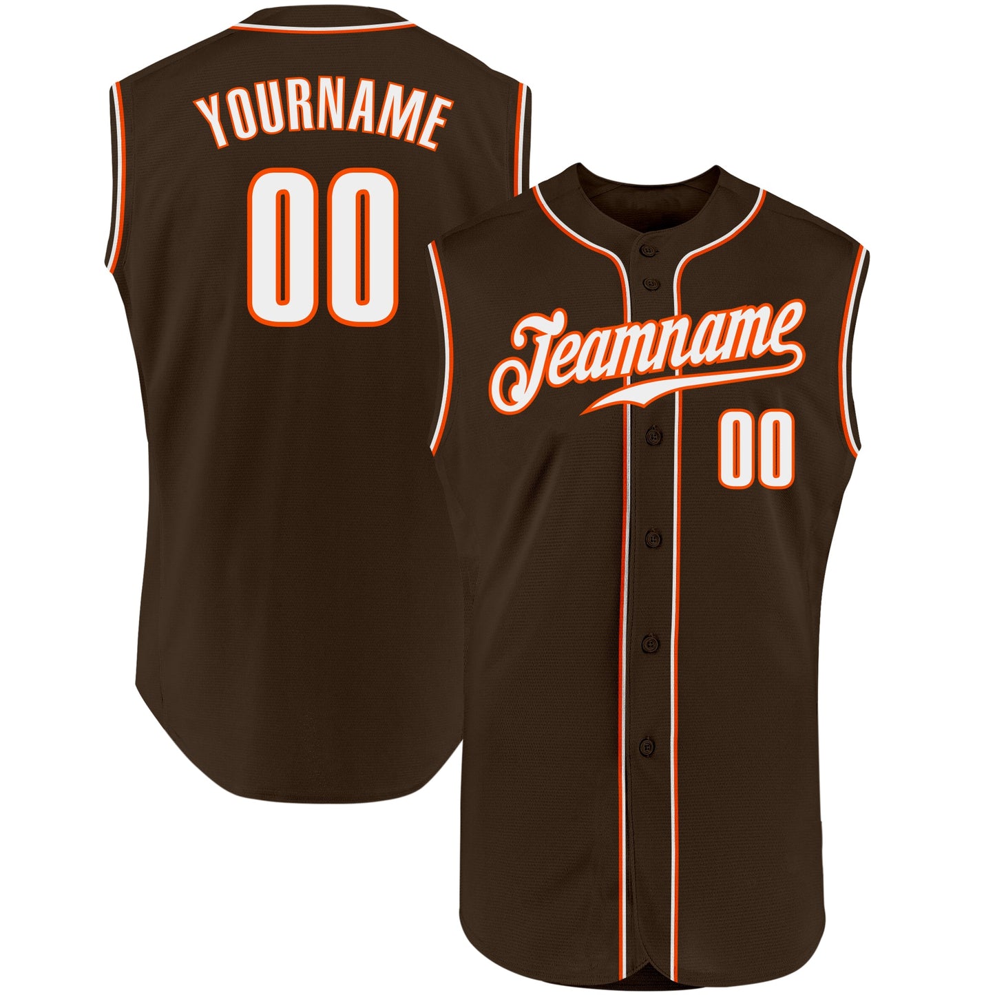 Custom Brown White-Orange Authentic Sleeveless Baseball Jersey - Main View