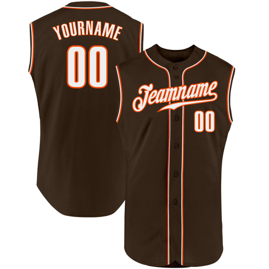 Custom Brown White-Orange Authentic Sleeveless Baseball Jersey - Main View