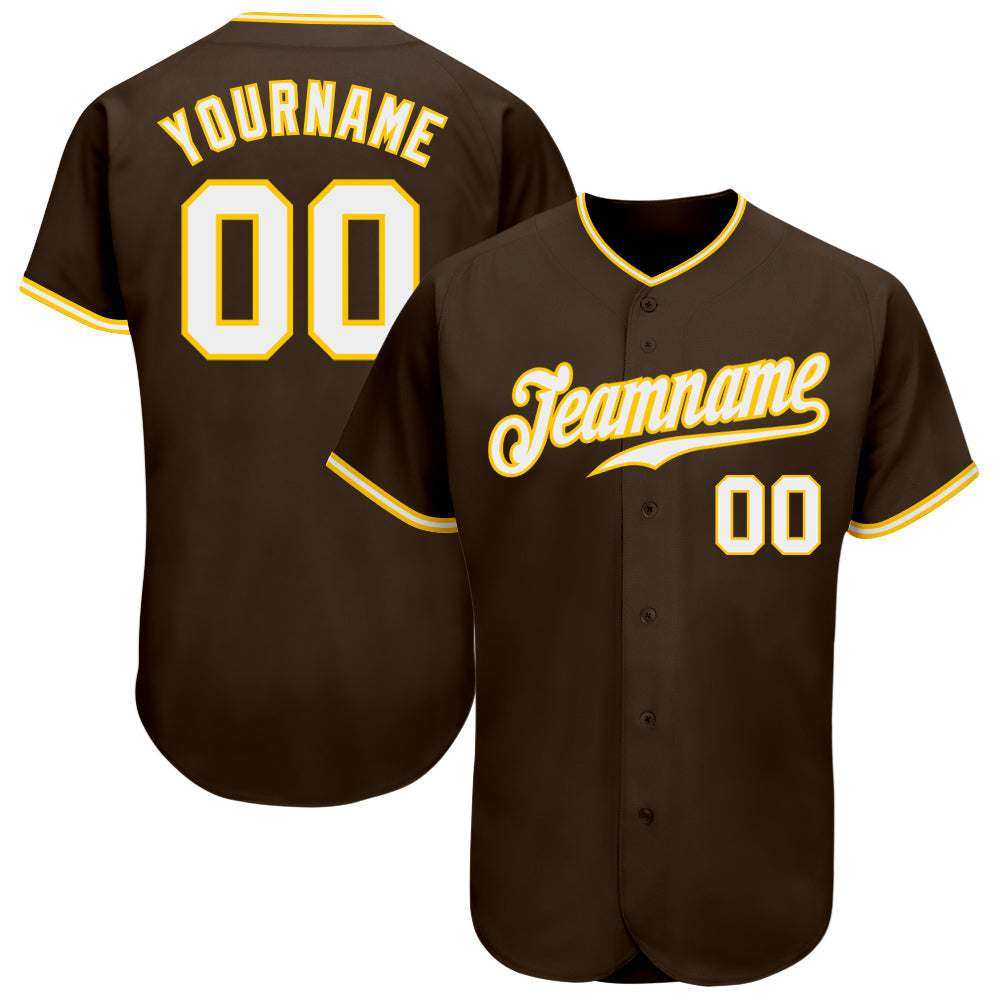 Custom Brown White-Gold Authentic Baseball Jersey - Main View