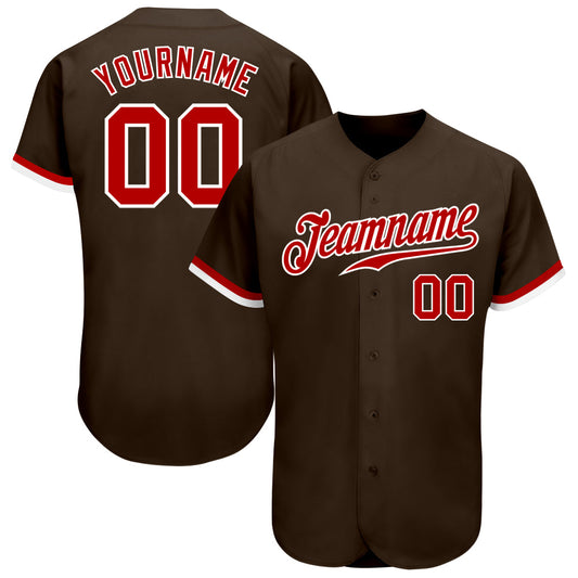 Custom Brown Red-White Authentic Baseball Jersey - Main View