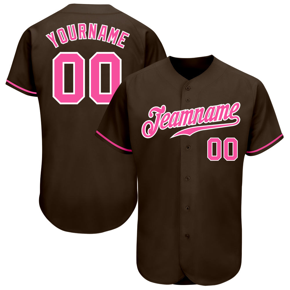 Custom Brown Pink-White Authentic Baseball Jersey - Main View