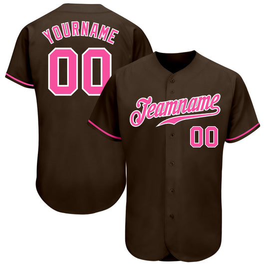 Custom Brown Pink-White Authentic Baseball Jersey - Main View