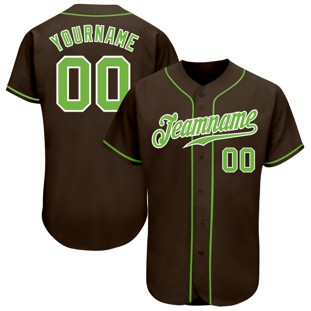 Custom Brown Neon Green-White Authentic Baseball Jersey - Main View