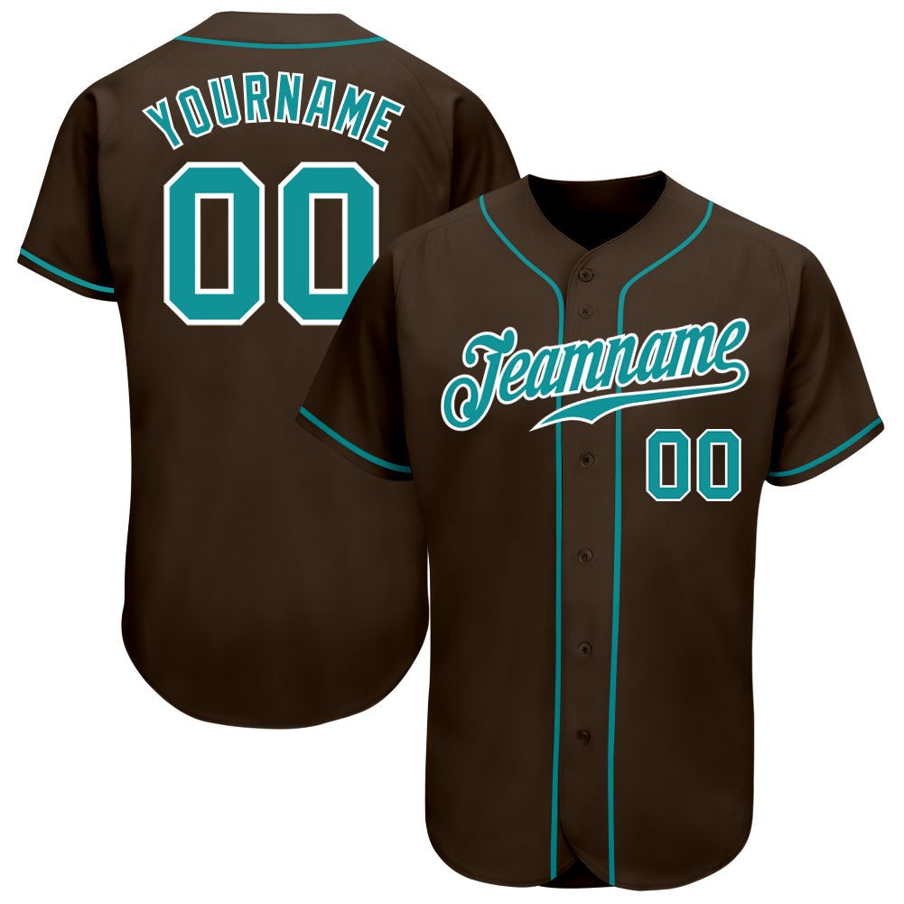 Custom Brown Teal-White Authentic Baseball Jersey - Main View