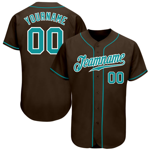 Custom Brown Teal-White Authentic Baseball Jersey - Main View