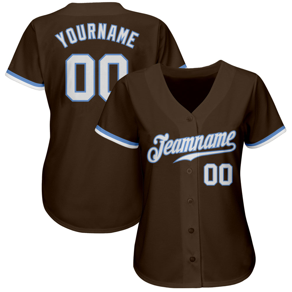 Custom Brown White-Light Blue Authentic Baseball Jersey view 2