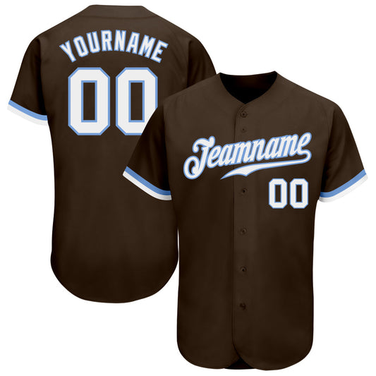 Custom Brown White-Light Blue Authentic Baseball Jersey - Main View