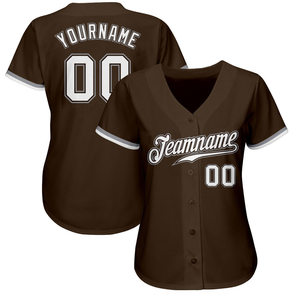 Custom Brown White-Gray Authentic Baseball Jersey view 2