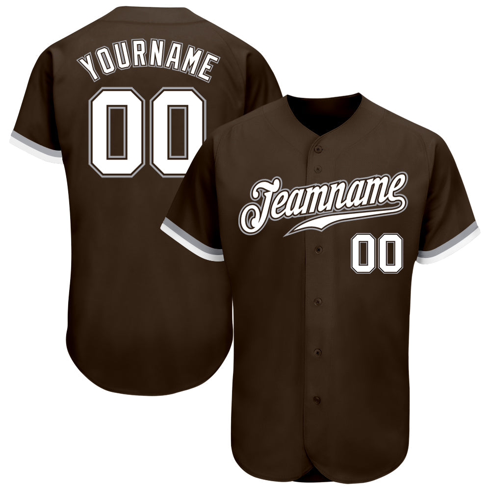 Custom Brown White-Gray Authentic Baseball Jersey - Main View